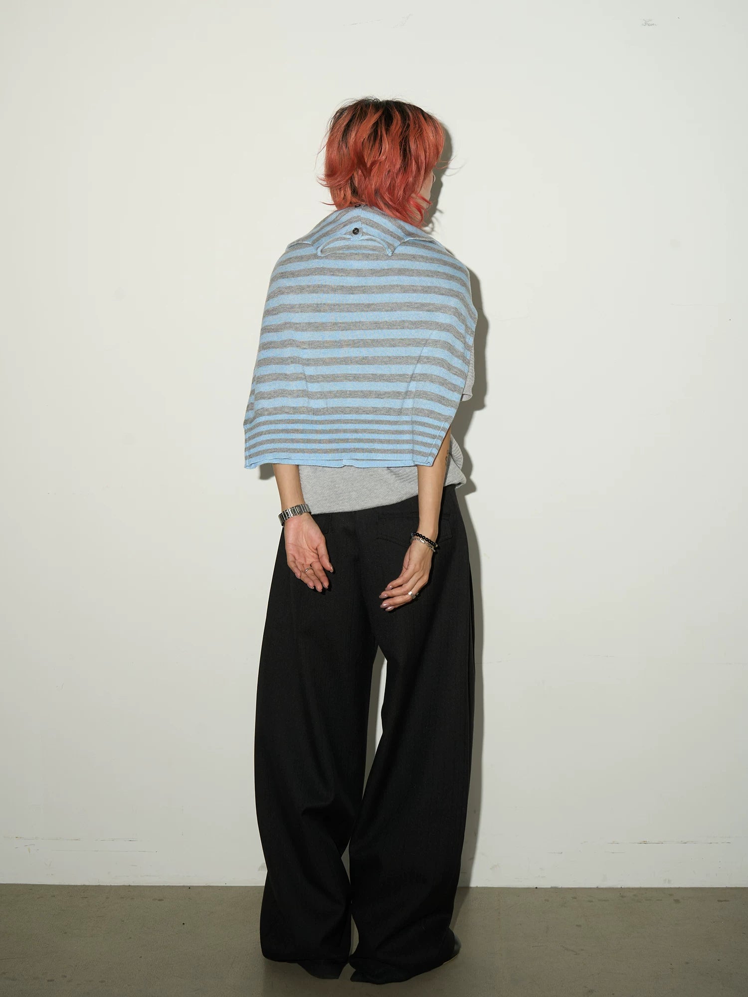 Contrast Stripe Wool Knit High-Neck Cardigan