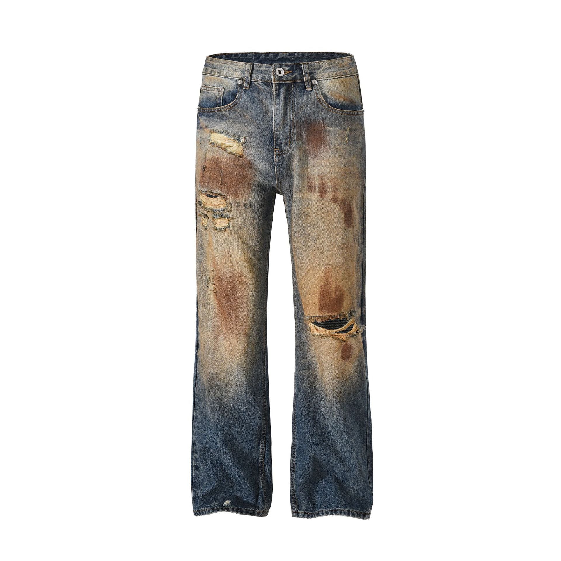 Paint Damage Straight Denim Jeans