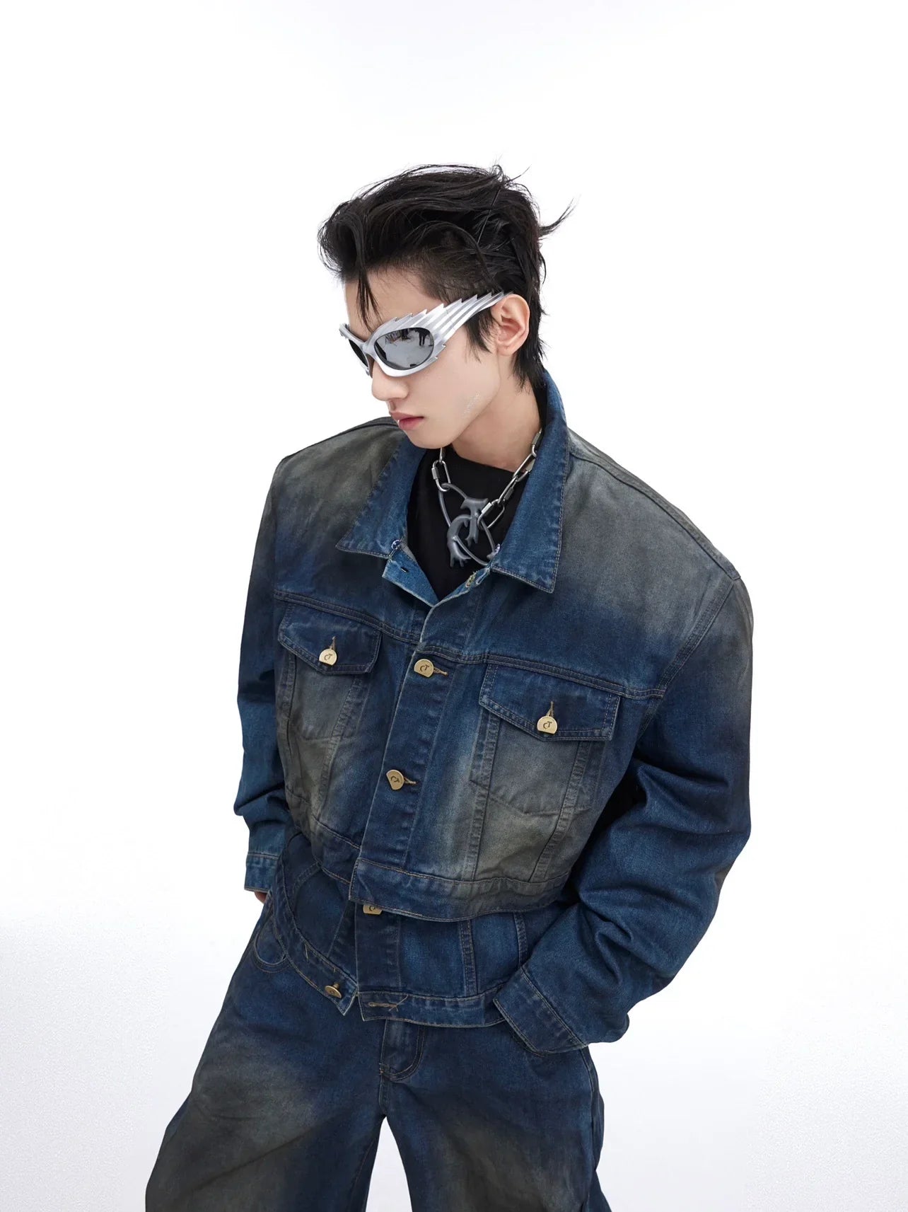 Double Layered Denim Jacket & Wide-leg Denim Jeans Setup