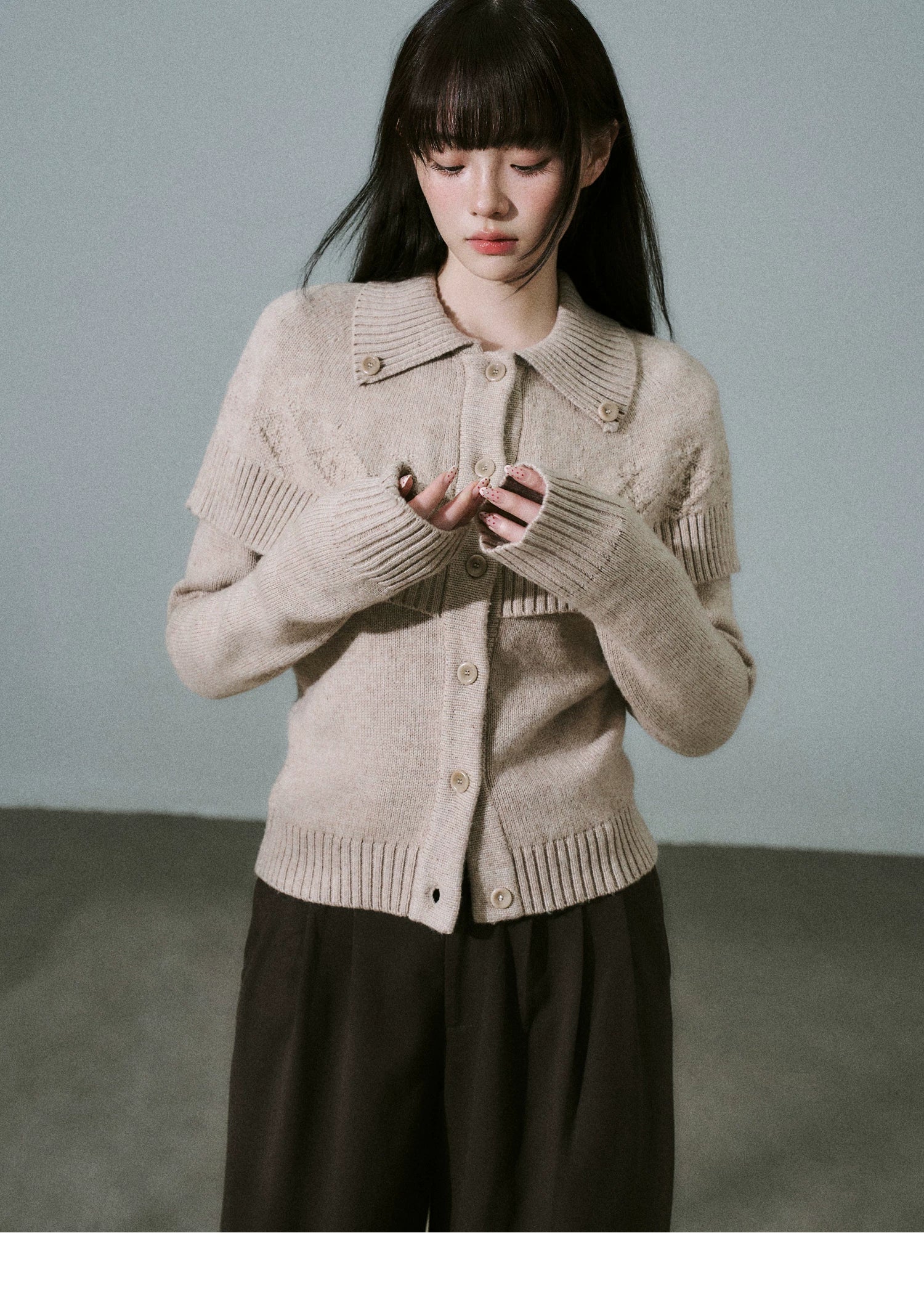 Cashmere Blend Cloak Graphic Knit Cardigan