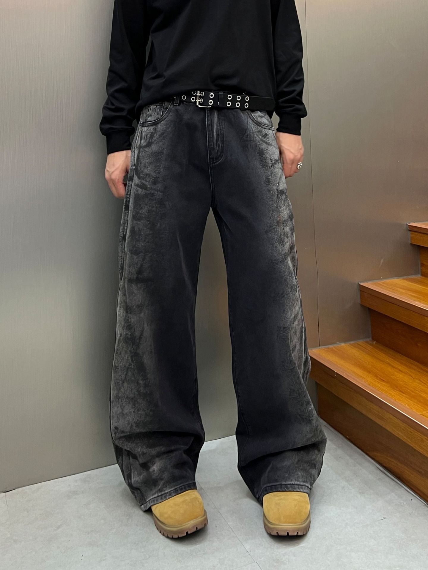 Washed Wide Leg Denim Jeans