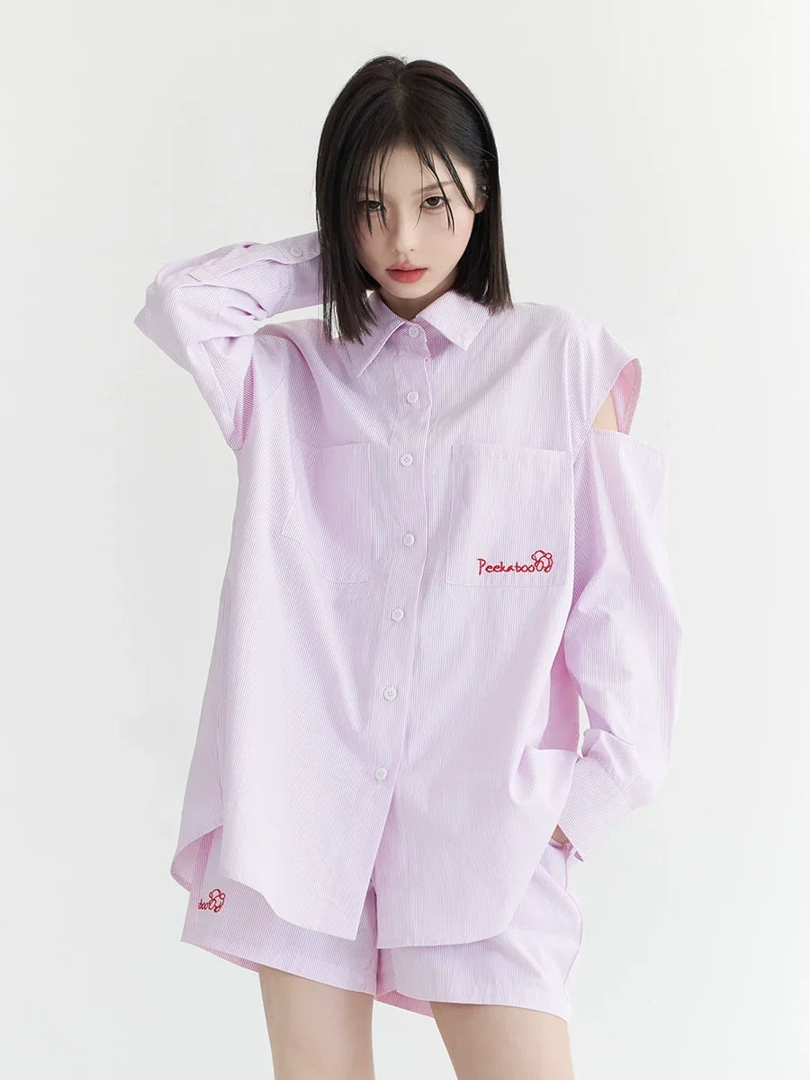 Oversize-Langarmshirt mit Schlitz & Shorts-Set