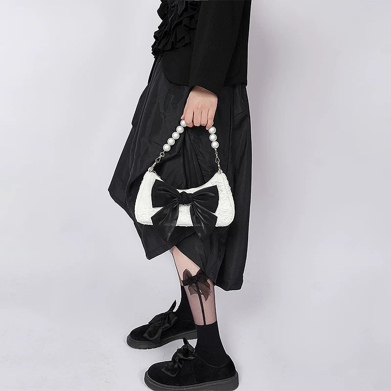 Contrast Color Bow Shoulder Bag