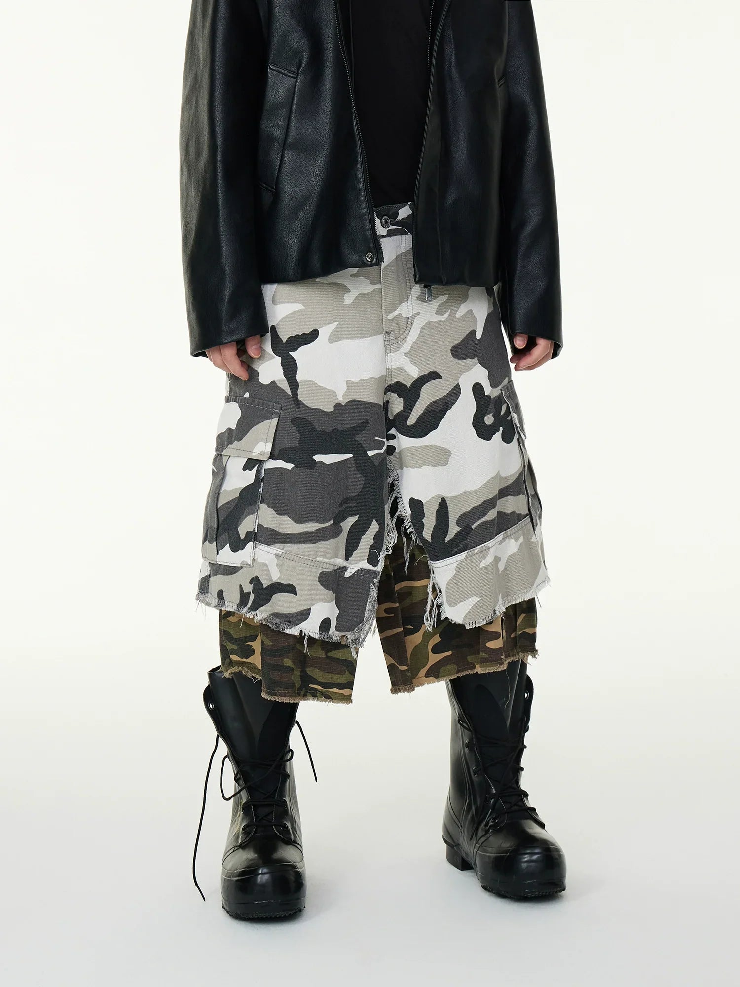 Double Layer Contrast Wash Wide Leg Short