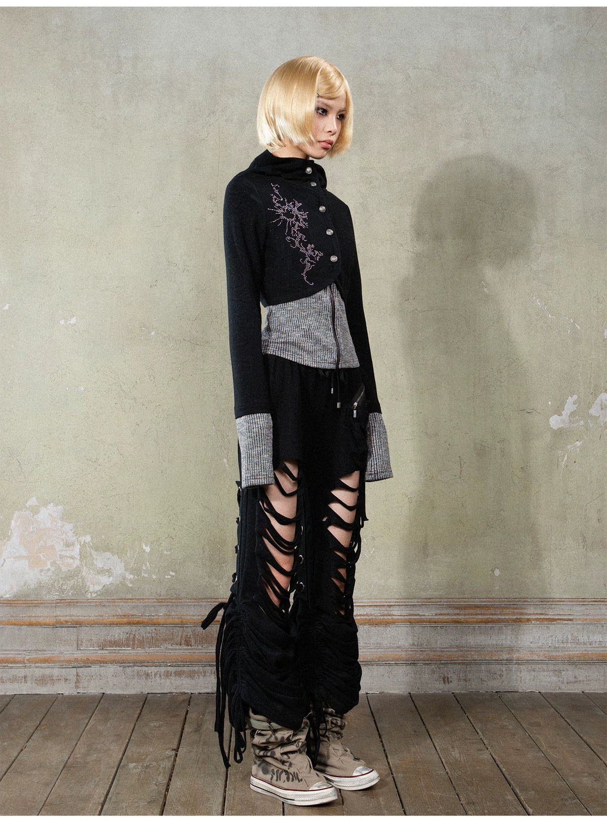 Fake Layered Long Sleeve Hooded Knit Cardigan