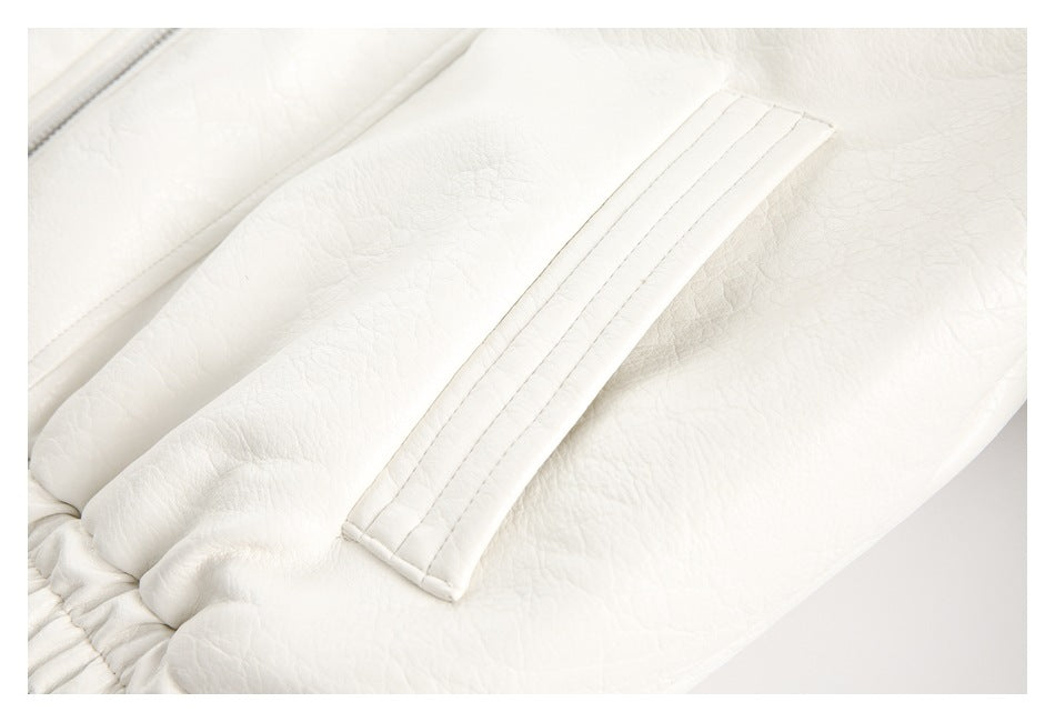 Chaqueta retro de cuero sintético blanco