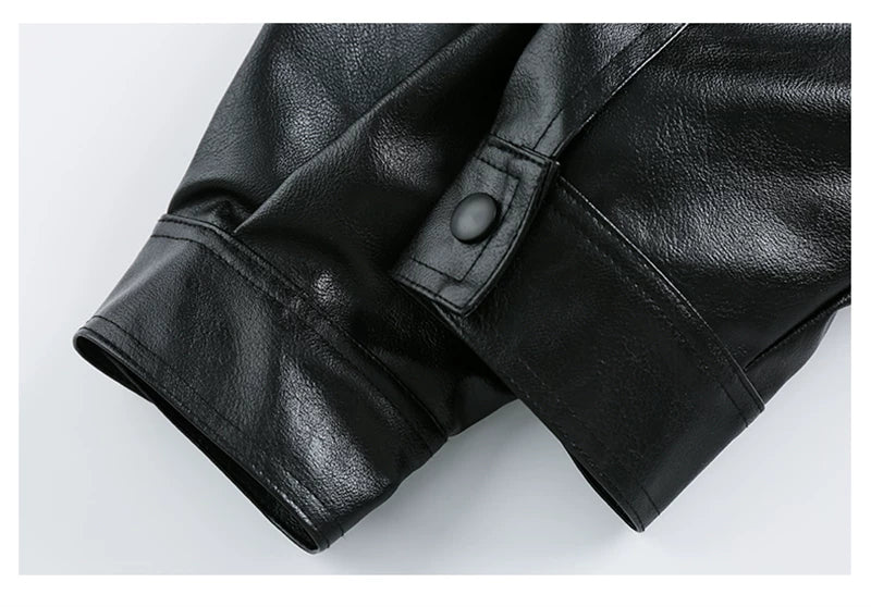 Oversized Standing-Collar PU Leather Jacket