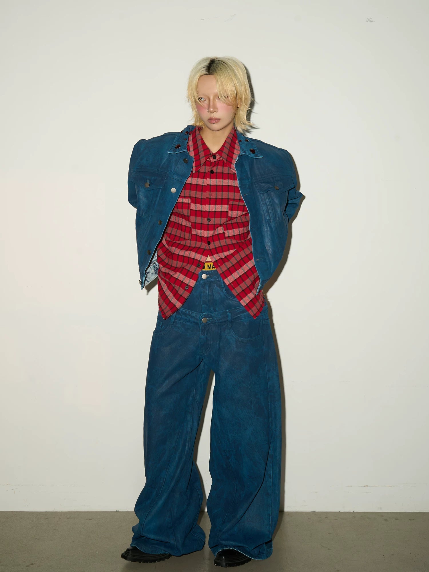 Washed Denim Jacket & Double Waist Wide Leg Denim Jeans Setup