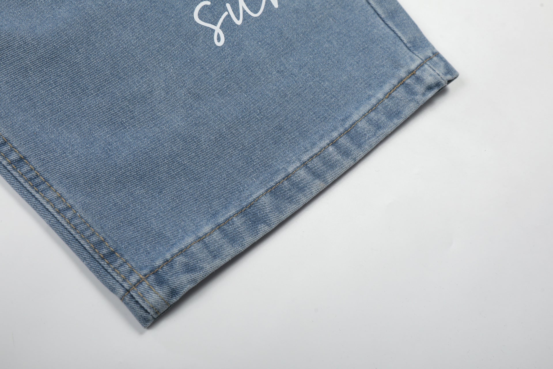 Washed Letter Print Wide Leg Denim Jeans