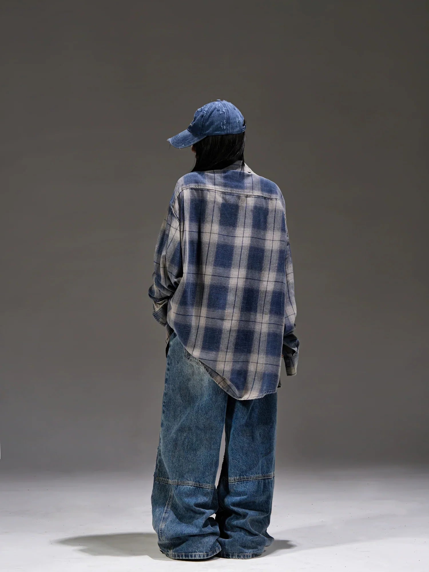 Gradient Plaid Long Sleeve Oversize Shirt