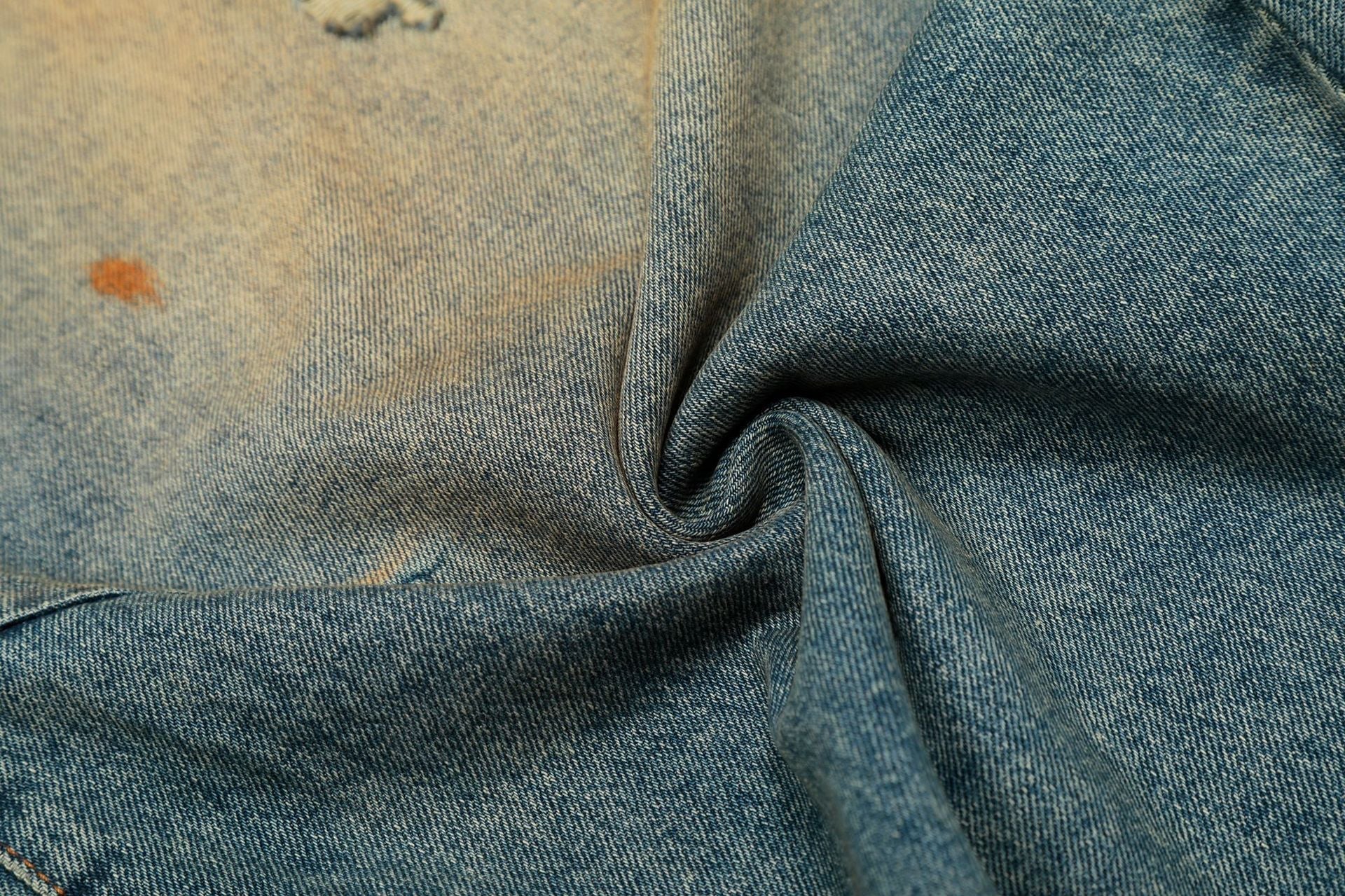 Dirty Washed Curved Wide Leg Denim Jeans