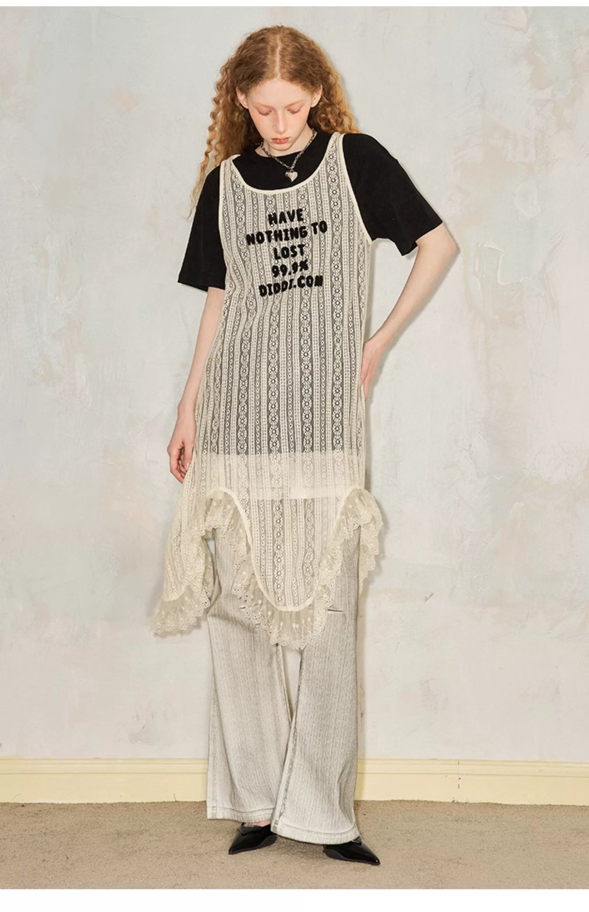 Embroidery Hollow Lace Tank Top Dress