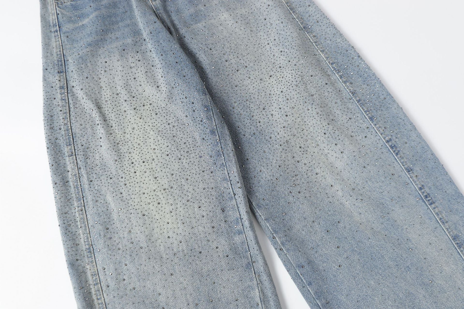 Rhinestone Drawstring Wide Leg Denim Jeans