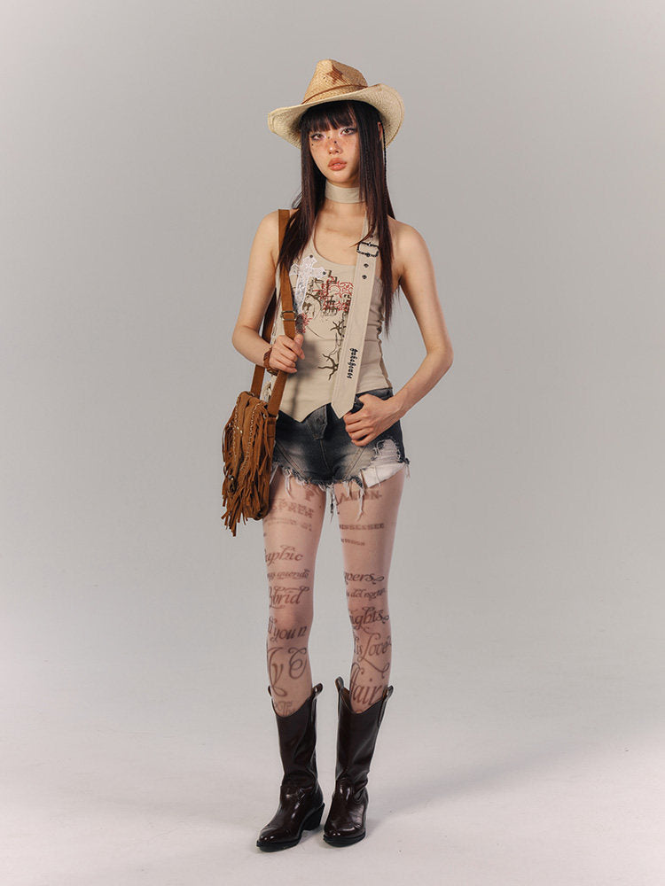 Washed Damage Fray Short Denim Jeans
