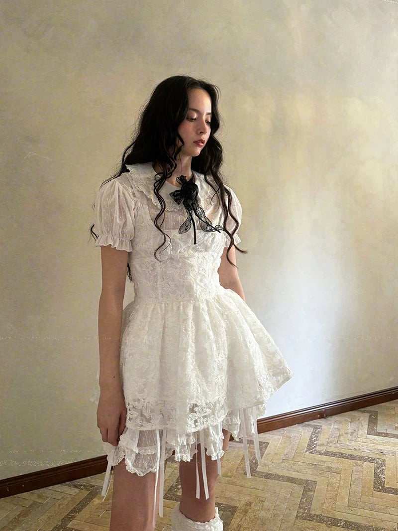 Bow Double-Layer Patchwork Half Skirt