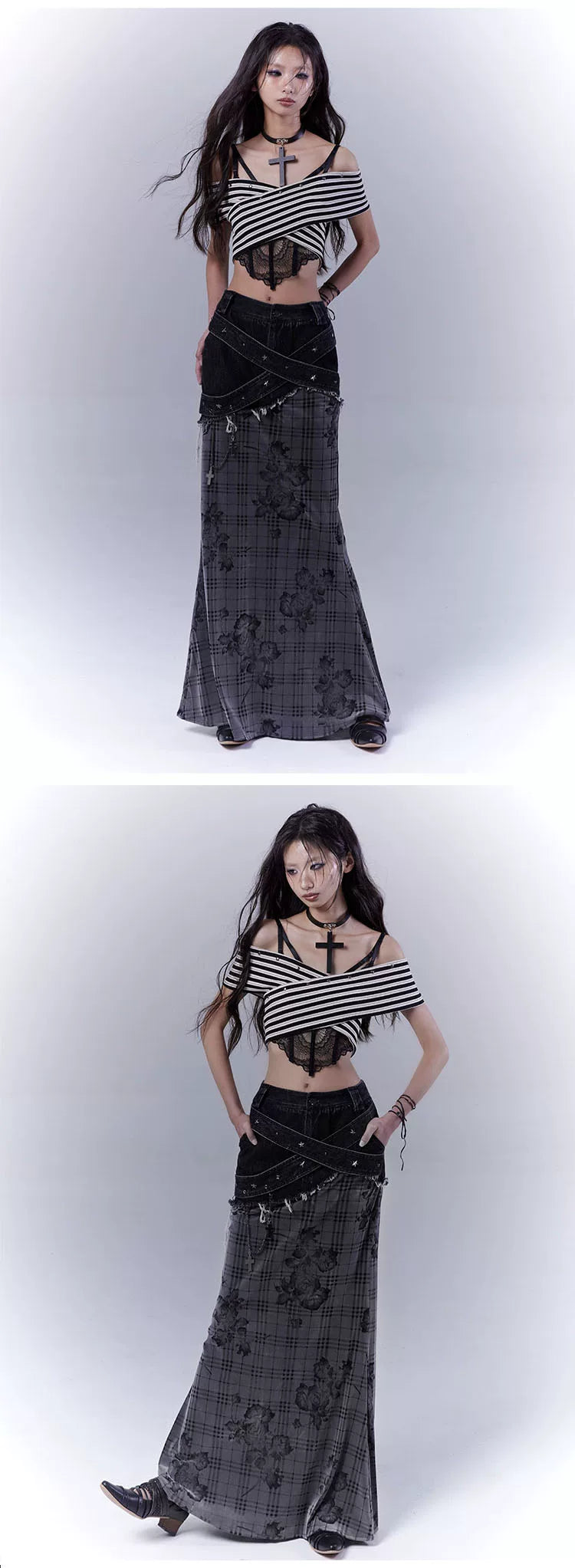 Plaid Rose Low Saturation Denim Skirt