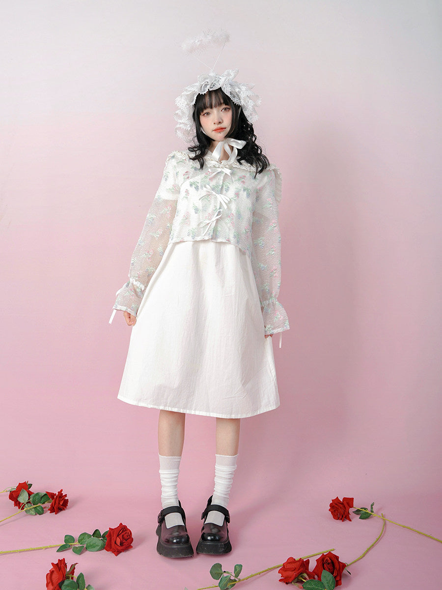 Bow Lace-Up Jacquard Lightweight Jacket
