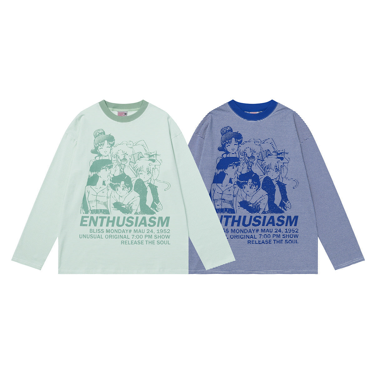 Striped Anime Graphic Oversize Long Sleeve T-Shirt