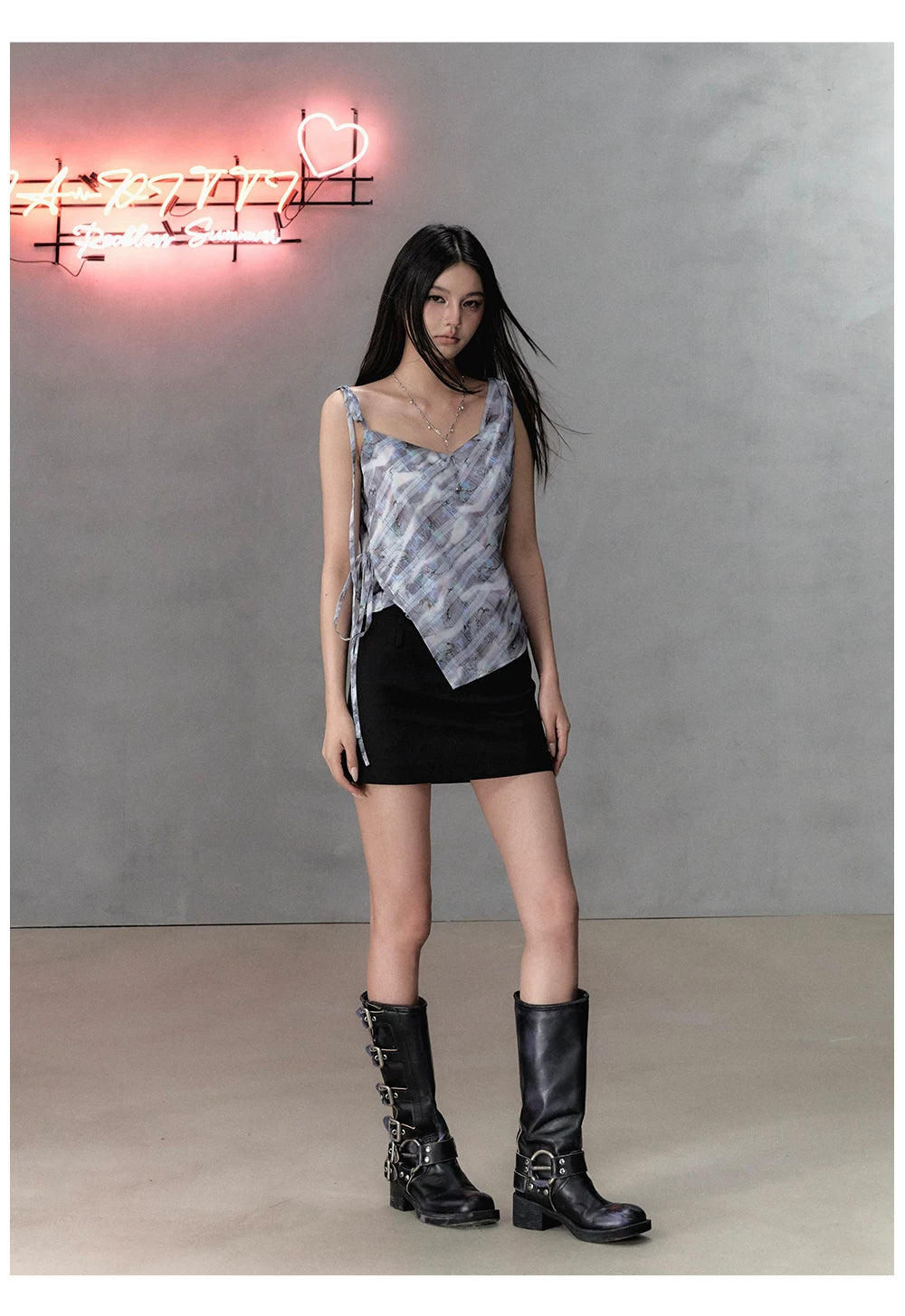 Colorful Plaid Camisole & A-Line Short Skirt Setup