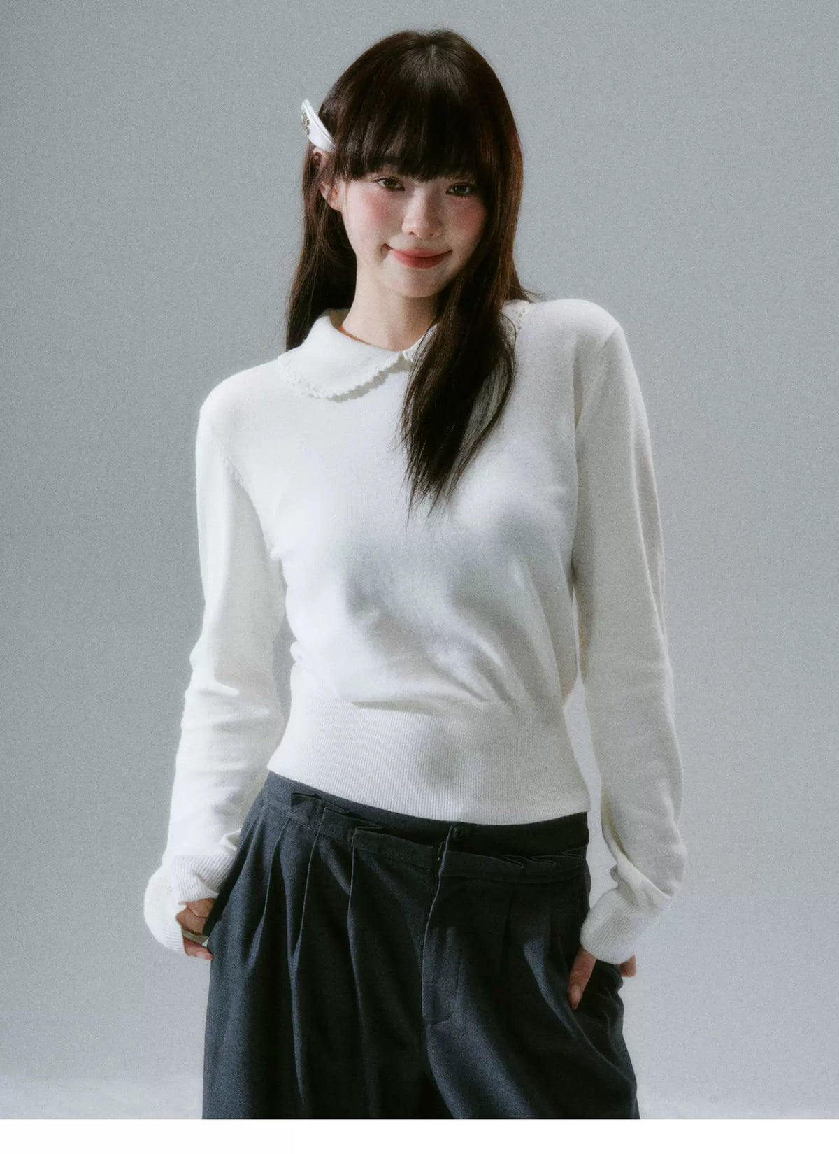 Handmade Crochet Crew Neck Slimming Polo Knit Sweater