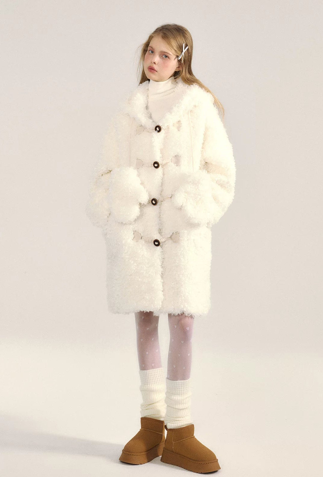 White Furry Sherpa Hooded Coat