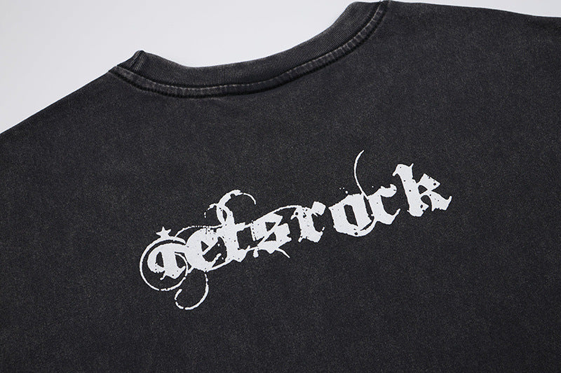 Washed Portrait Letter Print Short Sleeve T-Shirt