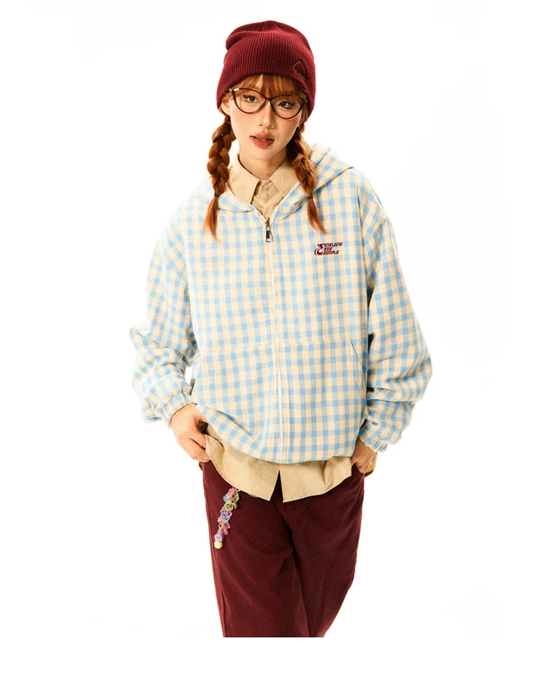 Gingham Logo Zipper Hoodie