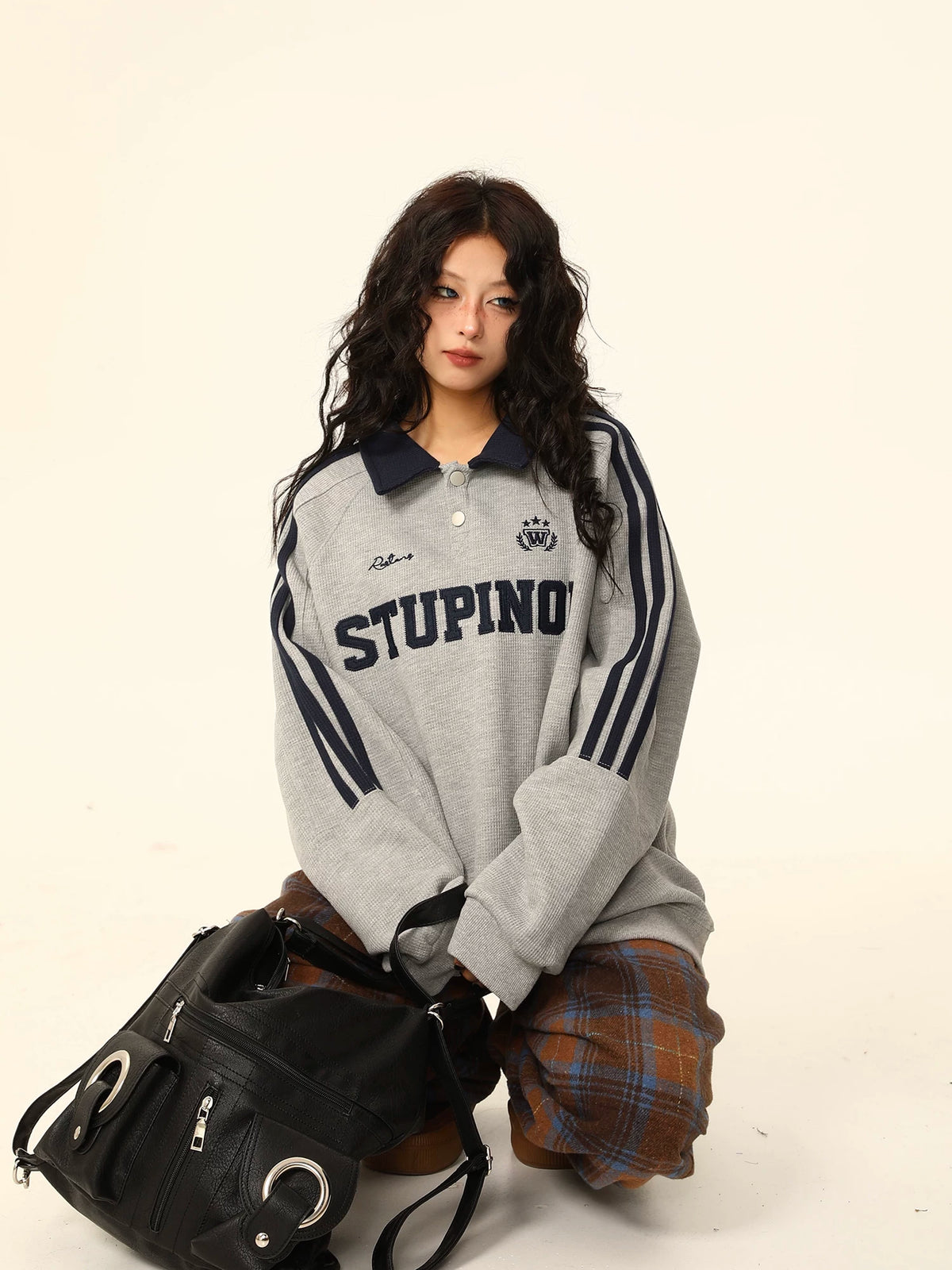 Oversized Polo Collar Sweatshirt