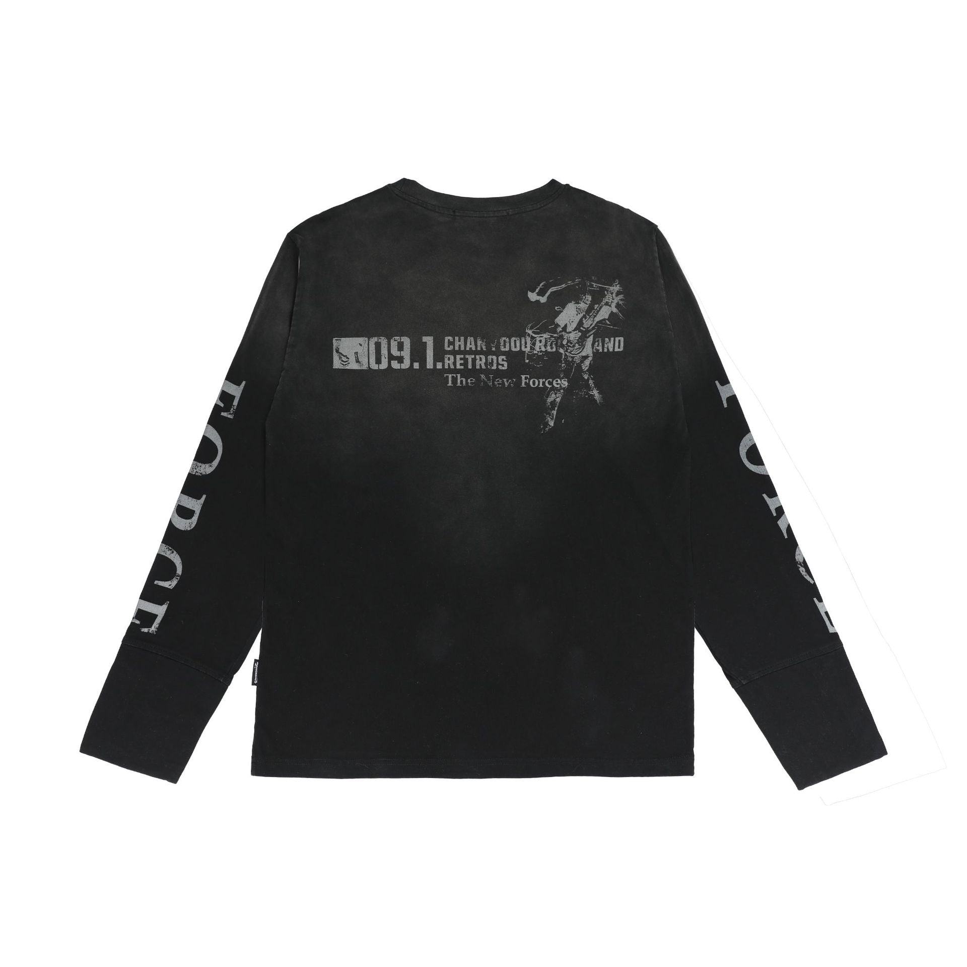 Washed Number Print Damage Long Sleeve T-Shirt