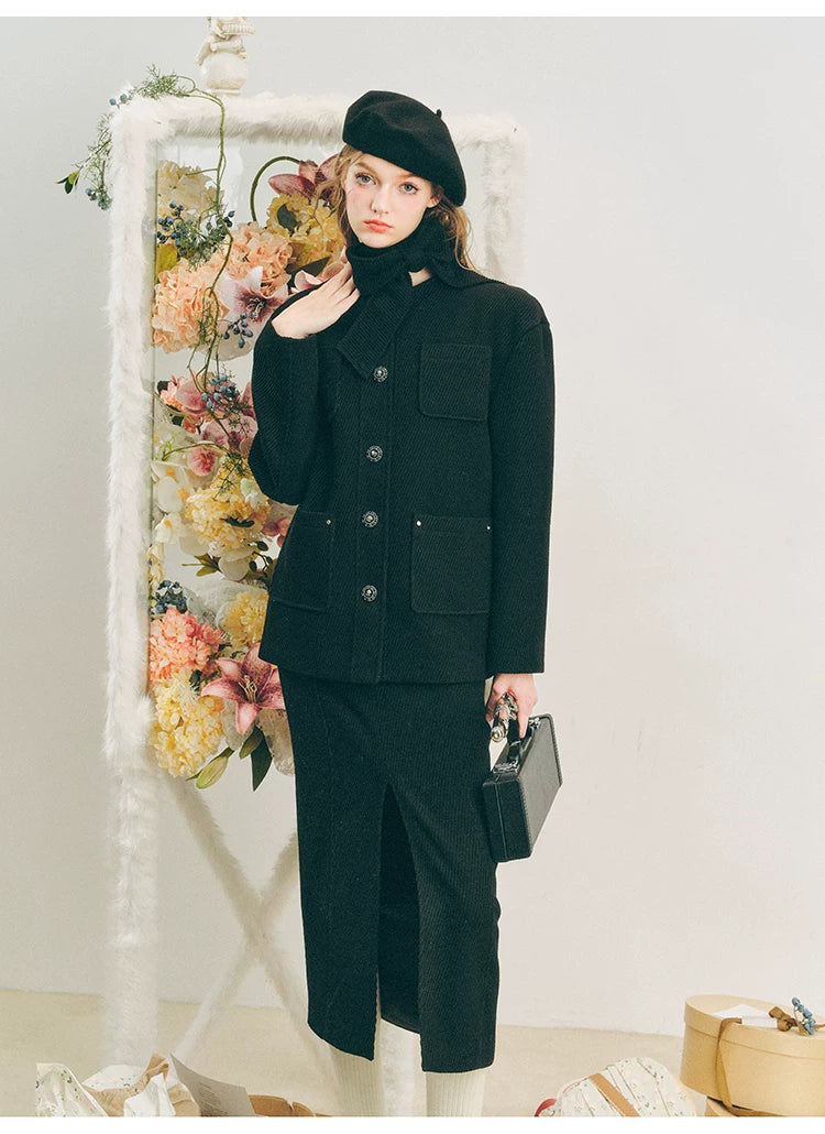 Oversize Corduroy Jacket & Ankle-Length Skirt Setup