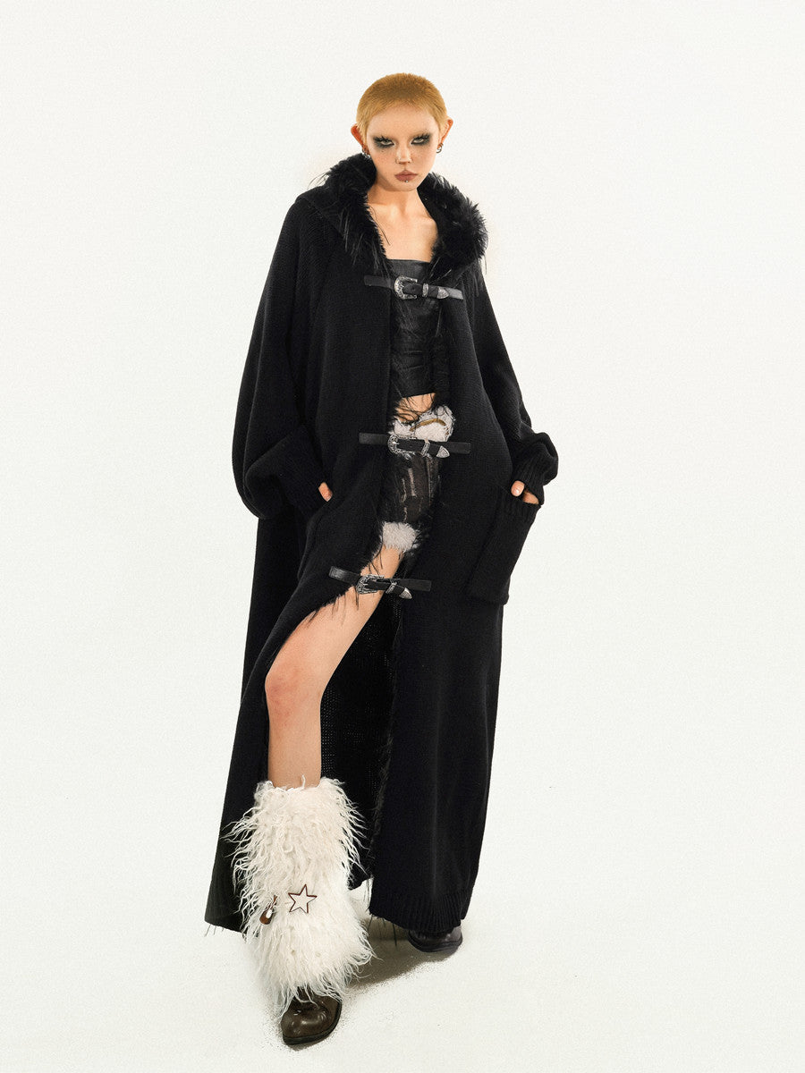Fake Fur Collar Oversize Knit Coat