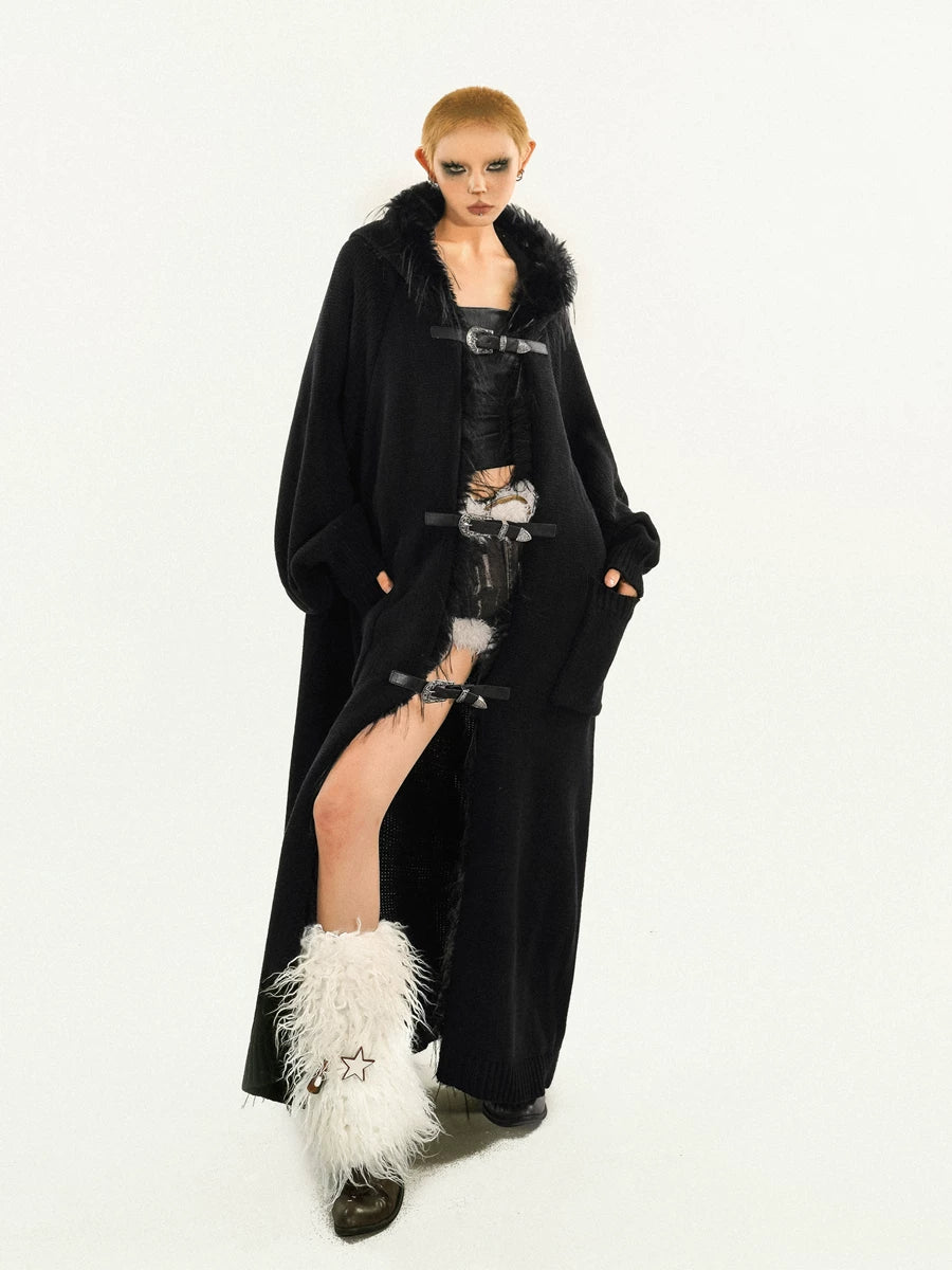 Fake Fur Collar Oversize Knit Coat