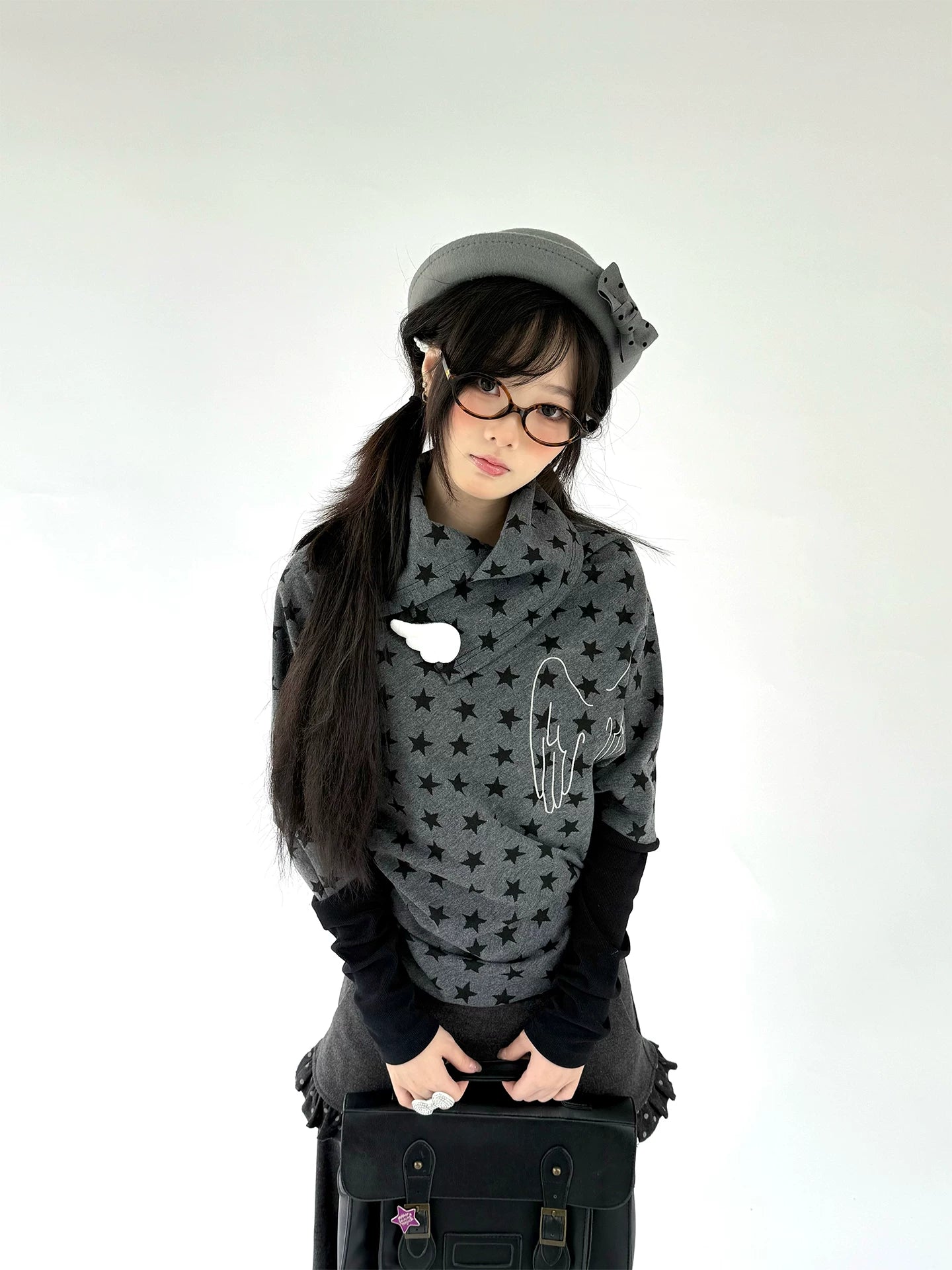 Star Print Wing Detail Layered Long Sleeve T-Shirt