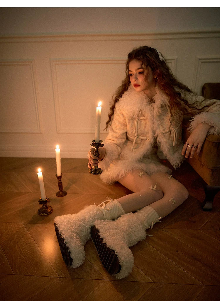 Textured Fake Fur Short Skirt & Jacket Setup