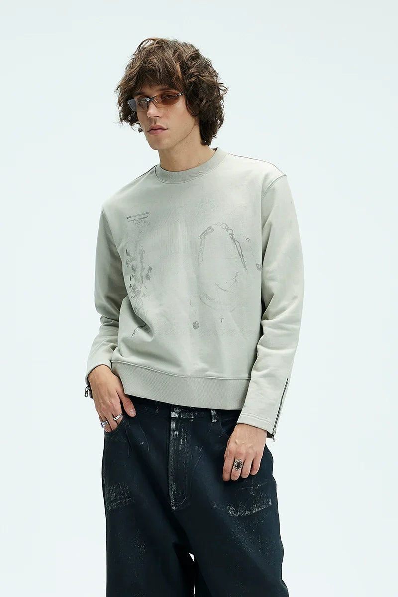 Graffiti Design Round Neck Pullover Sweatshirt