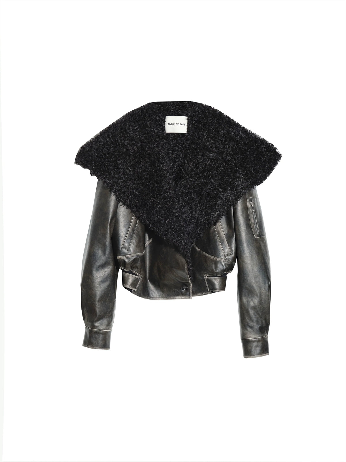 Big Hairy Collar PU Leather Jacket