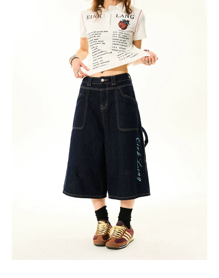 Wide-Leg Denim Shorts