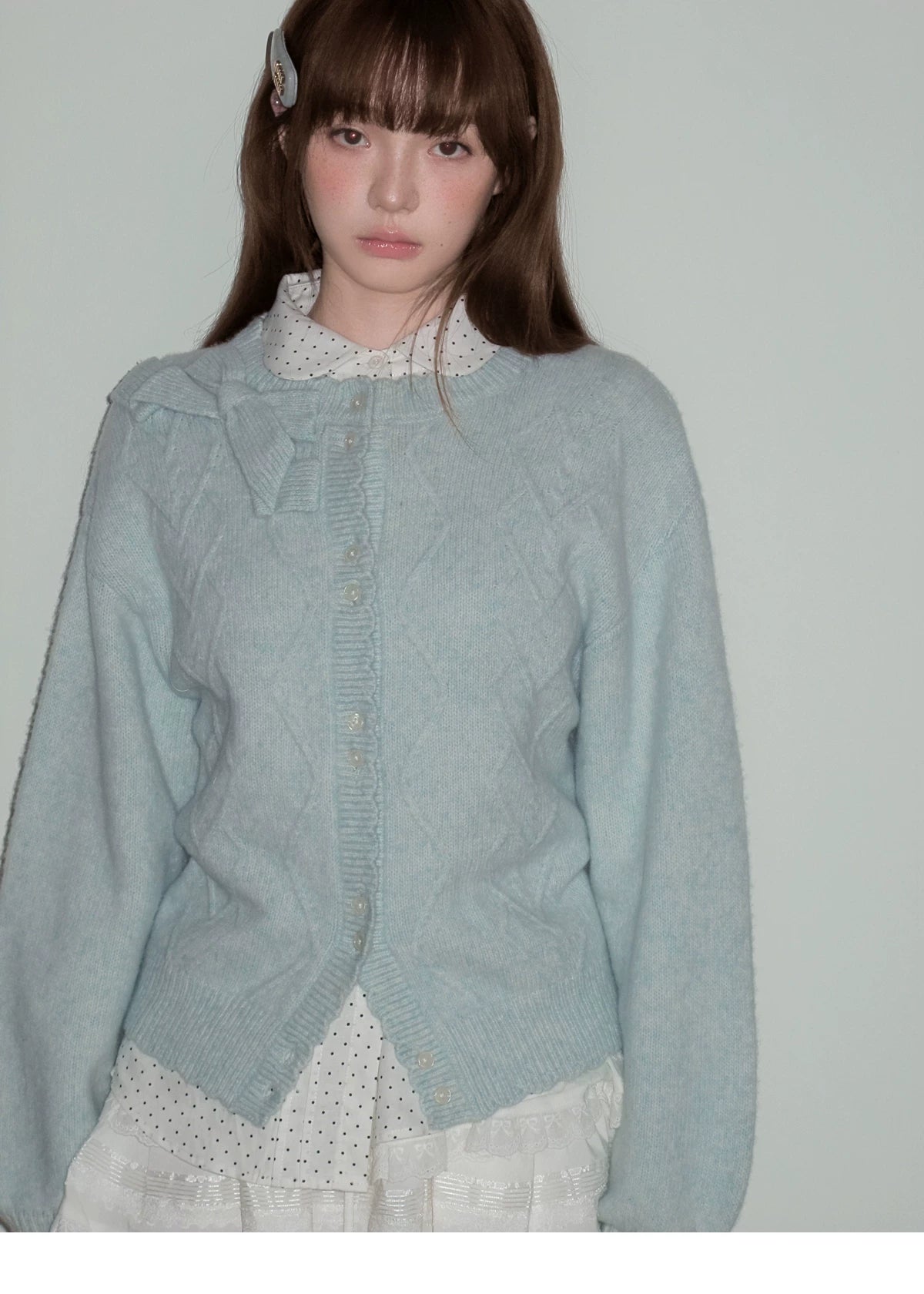Moonlight Silhouette Bow Detail Wool Knit Cardigan