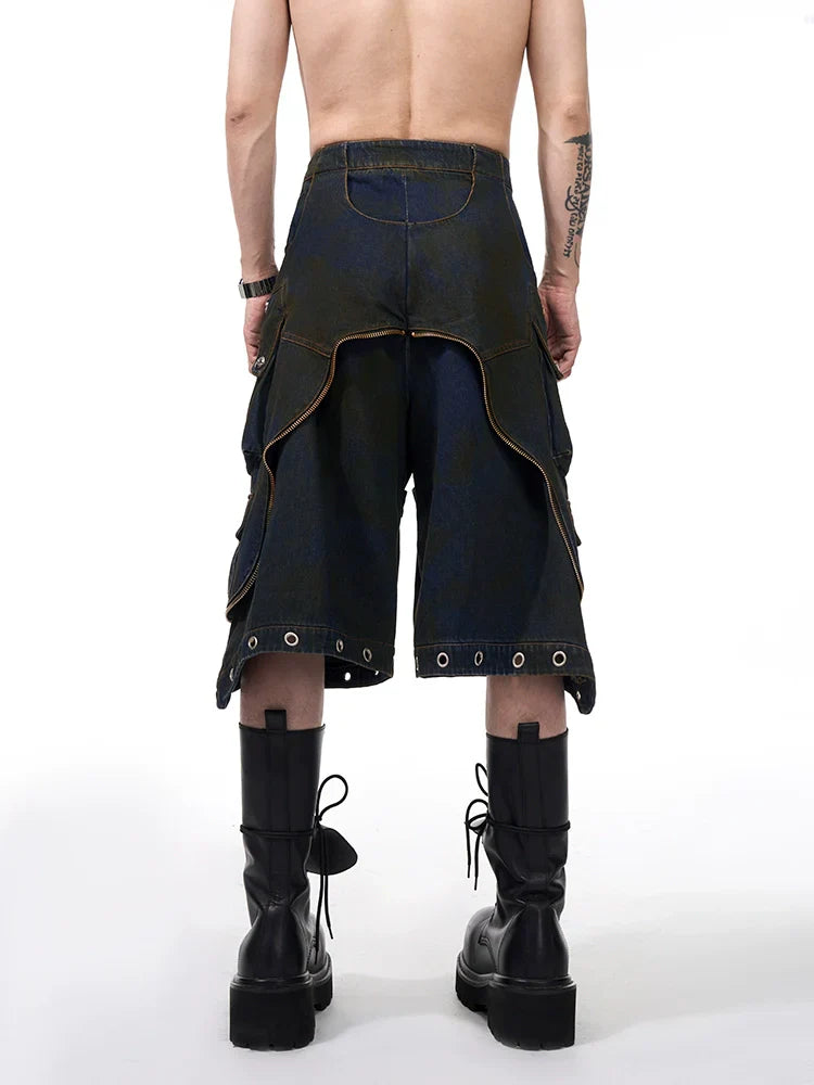 Hooded Wash Denim Vest & Cargo Short Setup