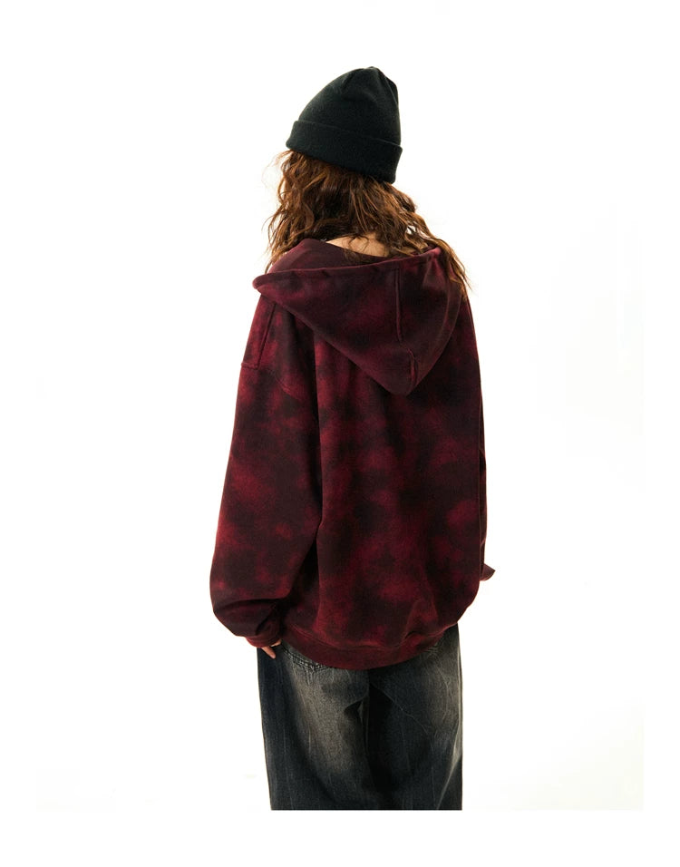 Tie-Dye Letter Print Oversize Zipper Hoodie