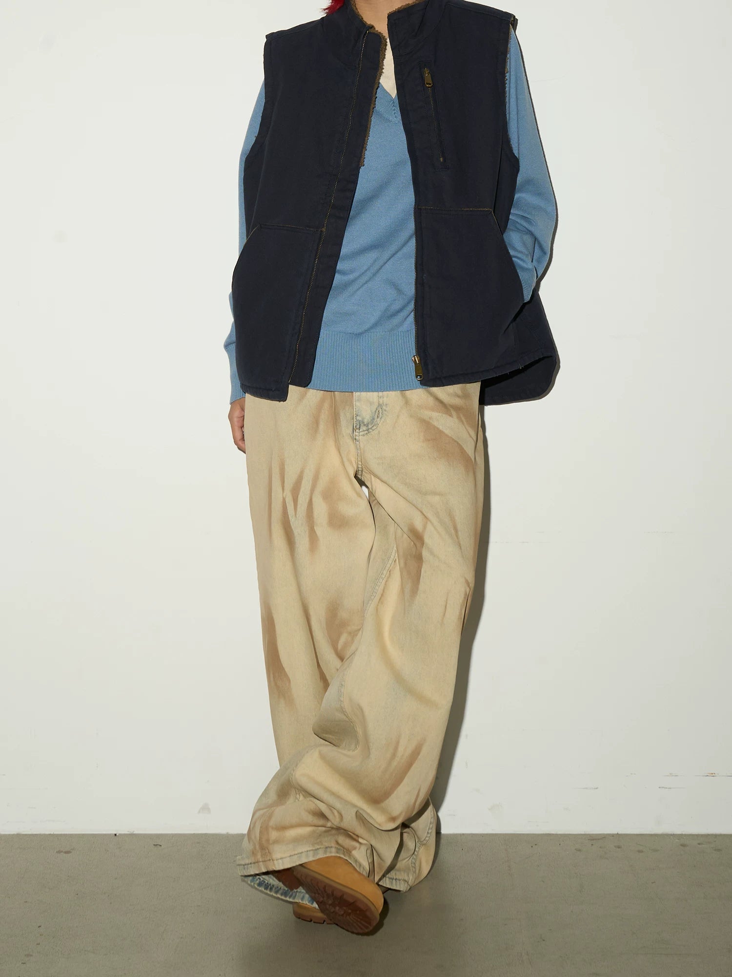 Tie-Dye Washed Damage Wide Leg Denim Jeans