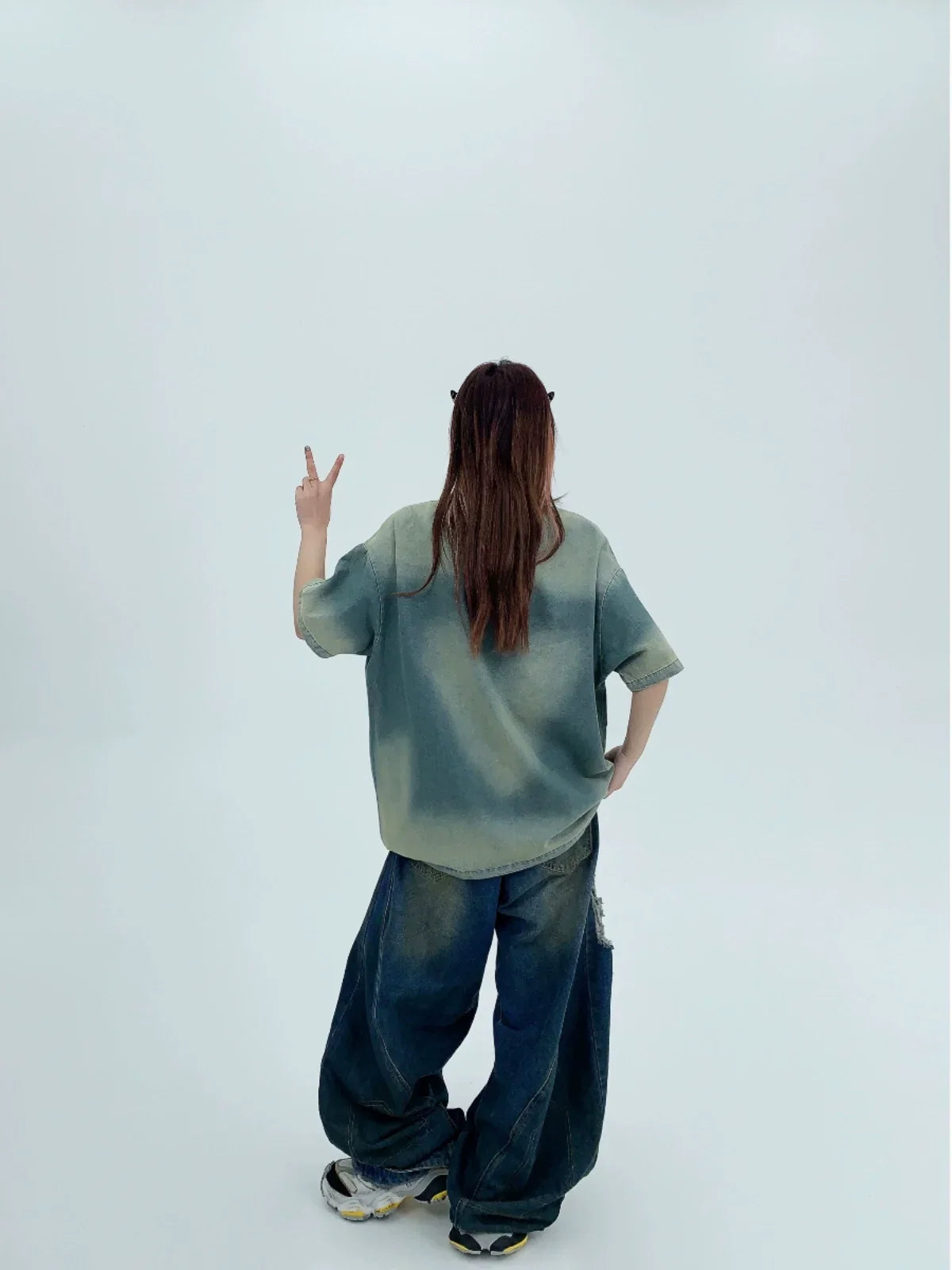 Patch Embroidery Oversized Denim Short Sleeve T-Shirt
