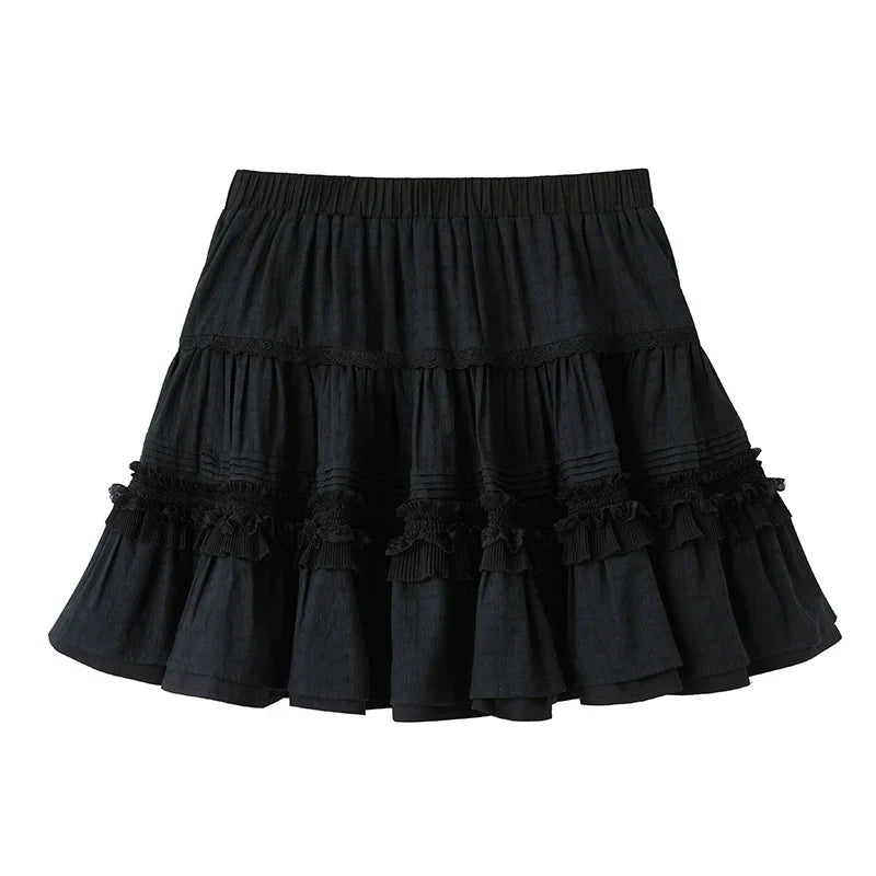 High Waist Jacquard Lace Fluffy Short Skirt