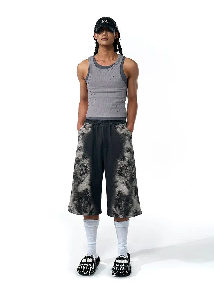 Leopard Print Short Hoodie & Sweatpants & Half Sweatpants Setup