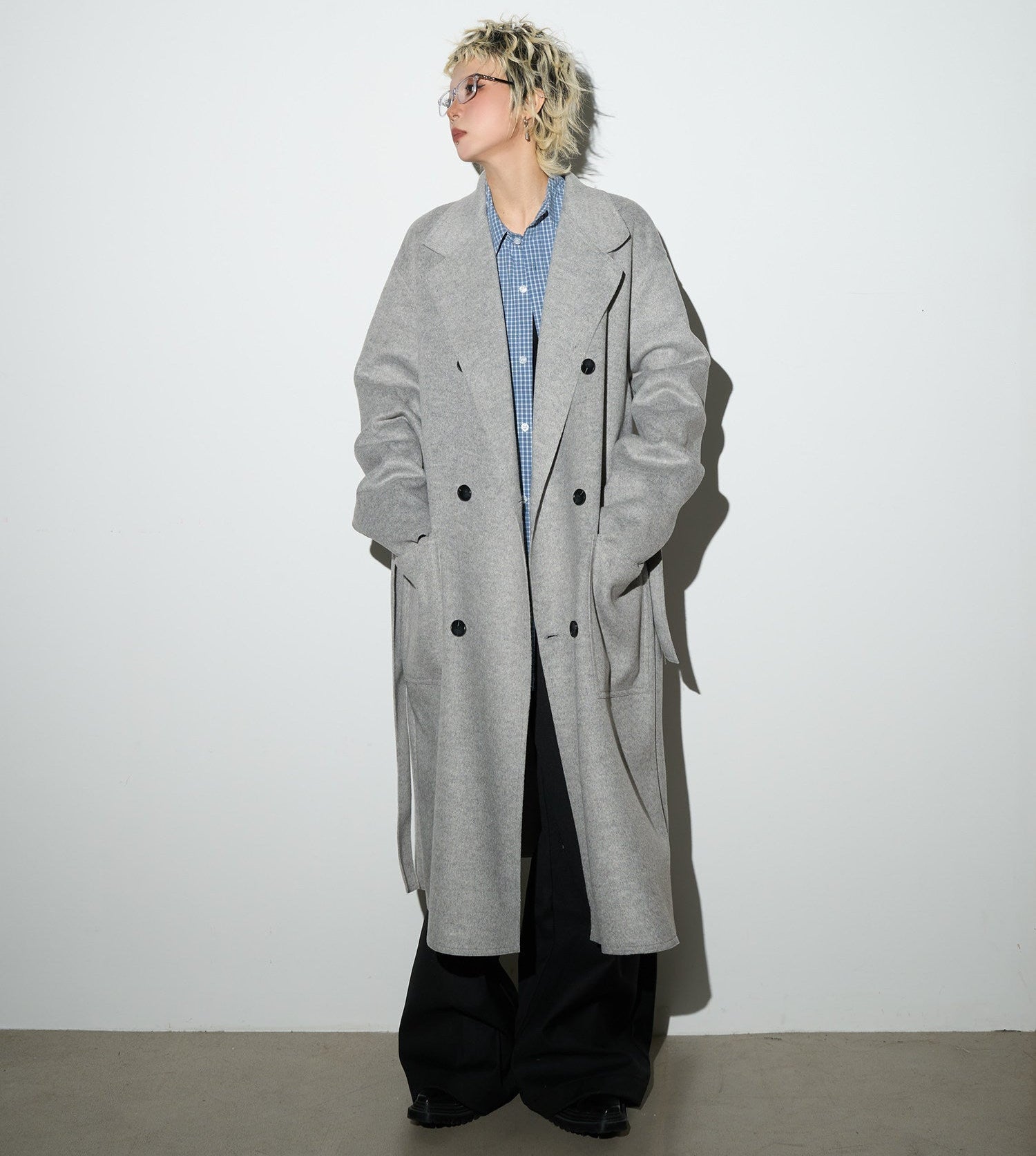 Double Breasted Belted Long Length Coat
