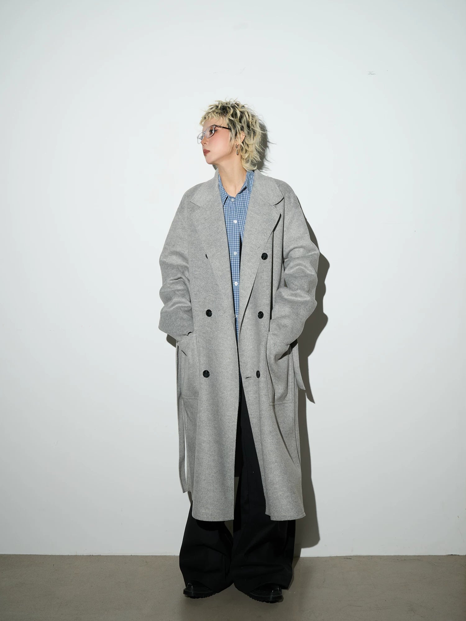 Double Breasted Belted Long Length Coat