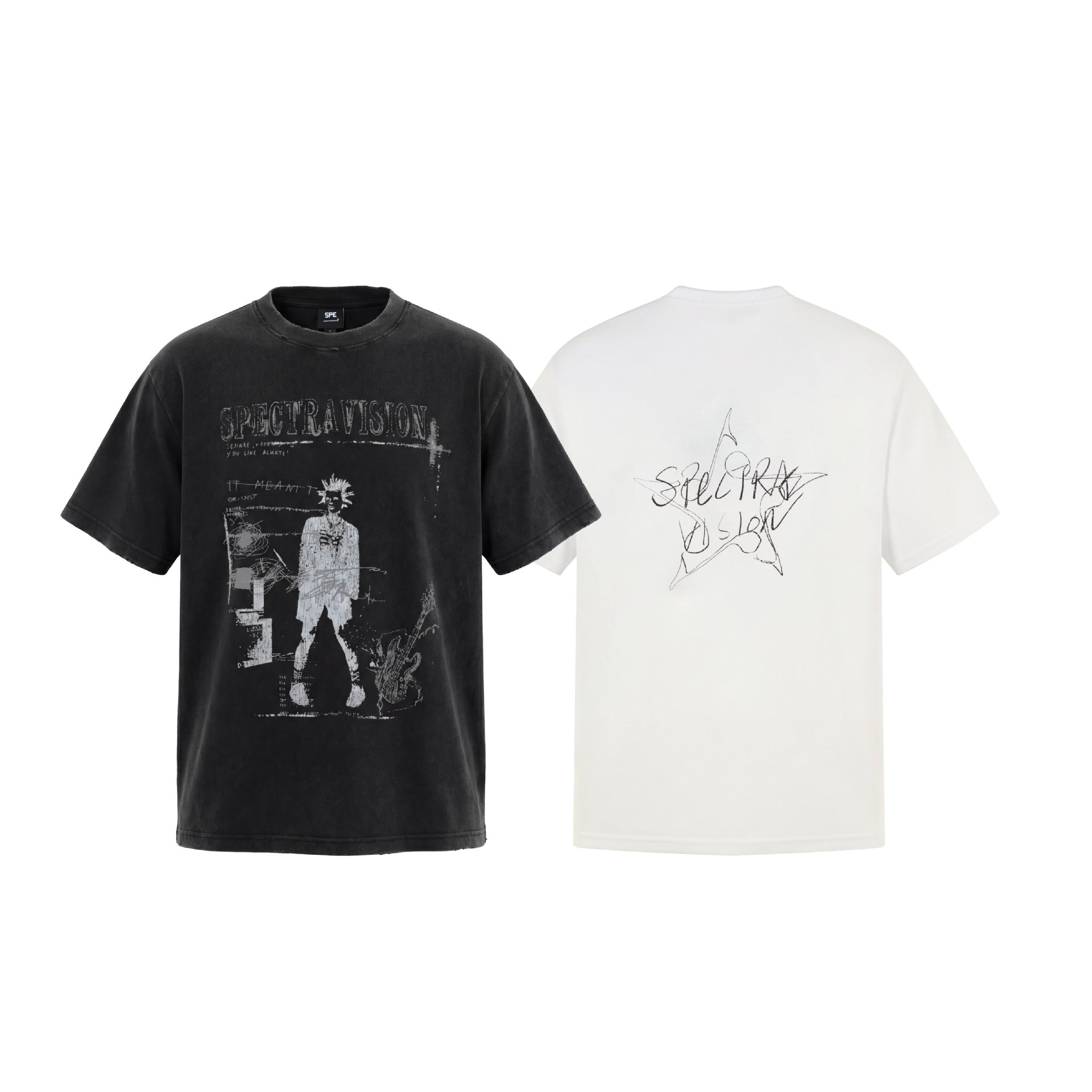 Graphic Print Wash Damage Round Neck Short Sleeve T-Shirt