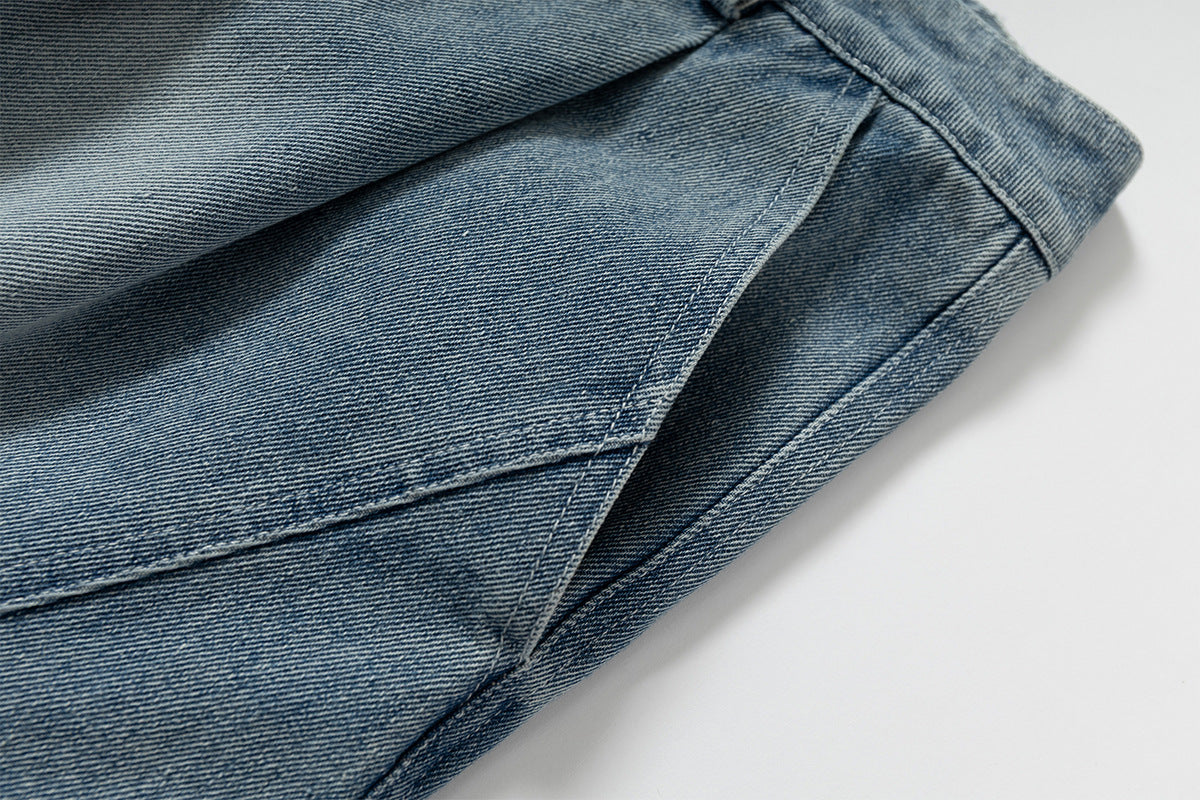 Lace-Up Washed Wide Leg Denim Short Pants