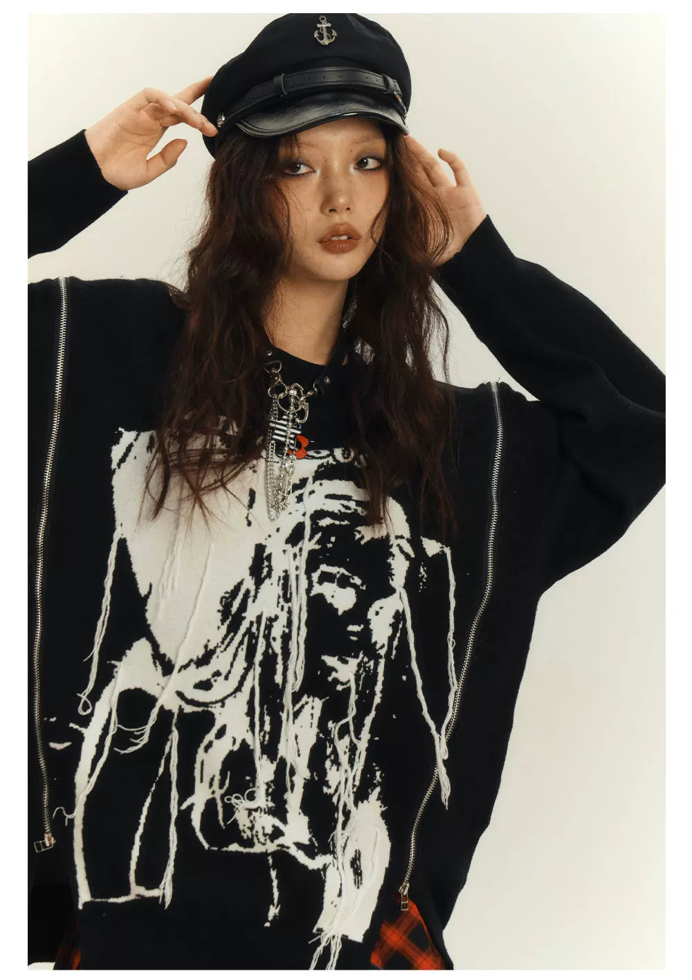 Zipper Design Oversize Knit Sweater