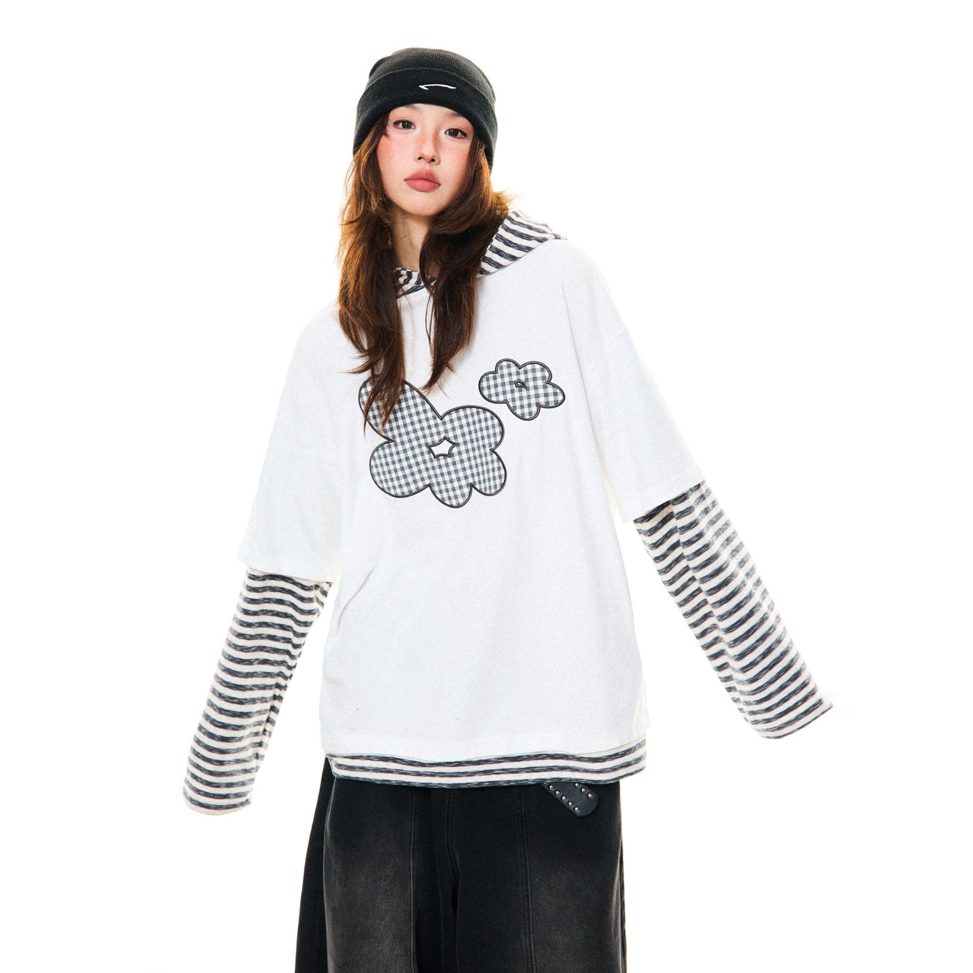 Flower Graphic Layered-Look Hoodie